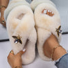 Plush Slippers Fur Slides Fashion Cross Band Flat Sandals Winter House Women Fur Slippers Ladies Indoor Fluffy Shoes 2021