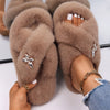 Plush Slippers Fur Slides Fashion Cross Band Flat Sandals Winter House Women Fur Slippers Ladies Indoor Fluffy Shoes 2021