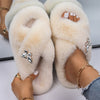 Plush Slippers Fur Slides Fashion Cross Band Flat Sandals Winter House Women Fur Slippers Ladies Indoor Fluffy Shoes 2021