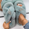 Plush Slippers Fur Slides Fashion Cross Band Flat Sandals Winter House Women Fur Slippers Ladies Indoor Fluffy Shoes 2021