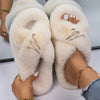 Plush Slippers Fur Slides Fashion Cross Band Flat Sandals Winter House Women Fur Slippers Ladies Indoor Fluffy Shoes 2021
