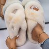 Plush Slippers Fur Slides Fashion Cross Band Flat Sandals Winter House Women Fur Slippers Ladies Indoor Fluffy Shoes 2021