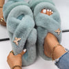 Plush Slippers Fur Slides Fashion Cross Band Flat Sandals Winter House Women Fur Slippers Ladies Indoor Fluffy Shoes 2021