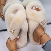 Plush Slippers Fur Slides Fashion Cross Band Flat Sandals Winter House Women Fur Slippers Ladies Indoor Fluffy Shoes 2021