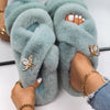 Plush Slippers Fur Slides Fashion Cross Band Flat Sandals Winter House Women Fur Slippers Ladies Indoor Fluffy Shoes 2021