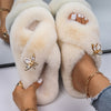 Plush Slippers Fur Slides Fashion Cross Band Flat Sandals Winter House Women Fur Slippers Ladies Indoor Fluffy Shoes 2021