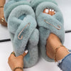 Plush Slippers Fur Slides Fashion Cross Band Flat Sandals Winter House Women Fur Slippers Ladies Indoor Fluffy Shoes 2021