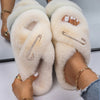 Plush Slippers Fur Slides Fashion Cross Band Flat Sandals Winter House Women Fur Slippers Ladies Indoor Fluffy Shoes 2021