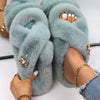 Plush Slippers Fur Slides Fashion Cross Band Flat Sandals Winter House Women Fur Slippers Ladies Indoor Fluffy Shoes 2021