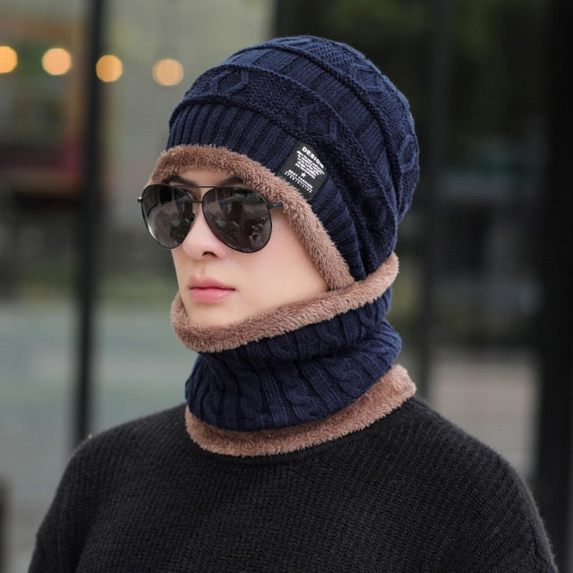 2021 New Winter Beanie Hat for Men Knitted Hat Winter Cap Beanie Women Thick Wool Neck Scarf Cap Balaclava Mask Bonnet Hats
