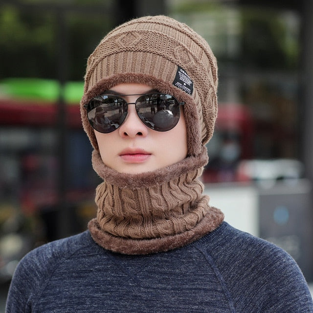 2021 New Winter Beanie Hat for Men Knitted Hat Winter Cap Beanie Women Thick Wool Neck Scarf Cap Balaclava Mask Bonnet Hats