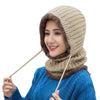 Women Winter Warm Knitted Balaclava Hat Plush Lined Ski Earflap Hood Cap Scarf