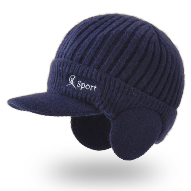 Beanie Hat Men Winter Outdoor Knit Warm Ear Protection Hats Fashion Plush Thicken Cycling Coldproof Earmuff Baseball Cap Bonnet