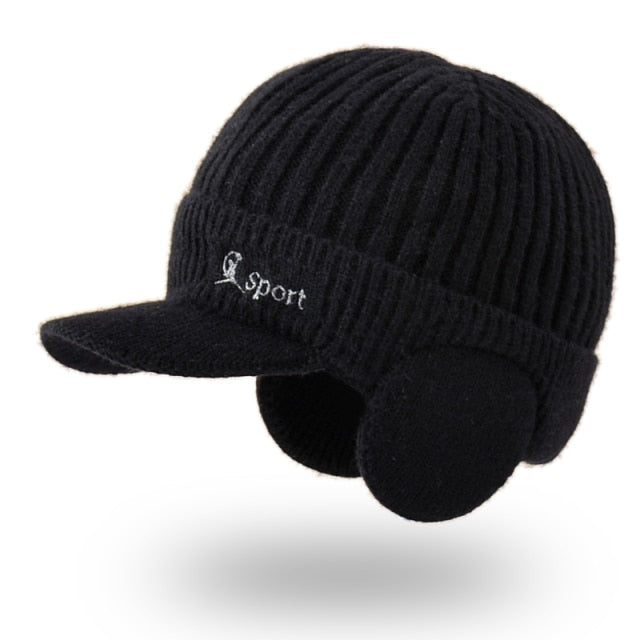 Beanie Hat Men Winter Outdoor Knit Warm Ear Protection Hats Fashion Plush Thicken Cycling Coldproof Earmuff Baseball Cap Bonnet