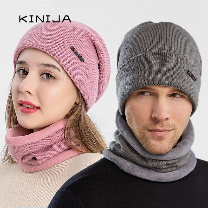 2020 Winter Beanies Hat Scarf Set Men Knit SkullCap Thick plush Unisex velvet cap Women Russia ski Neck Warm wool coldproof hat