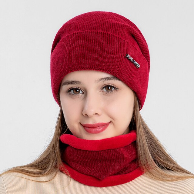 2020 Winter Beanies Hat Scarf Set Men Knit SkullCap Thick plush Unisex velvet cap Women Russia ski Neck Warm wool coldproof hat