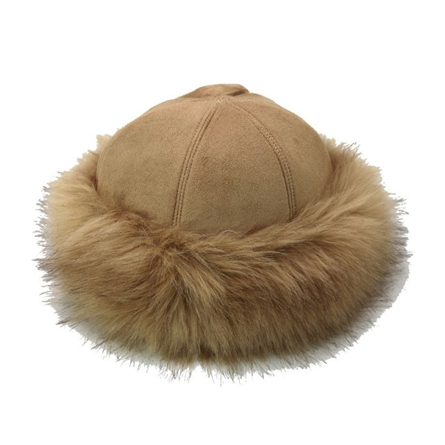 2021 New Winter Hat Artificial Fox Fur Plus Velvet Thick Warm Bucket Hat Cold-proof Men's Panama Hat Fashion Fur Ladies Hat