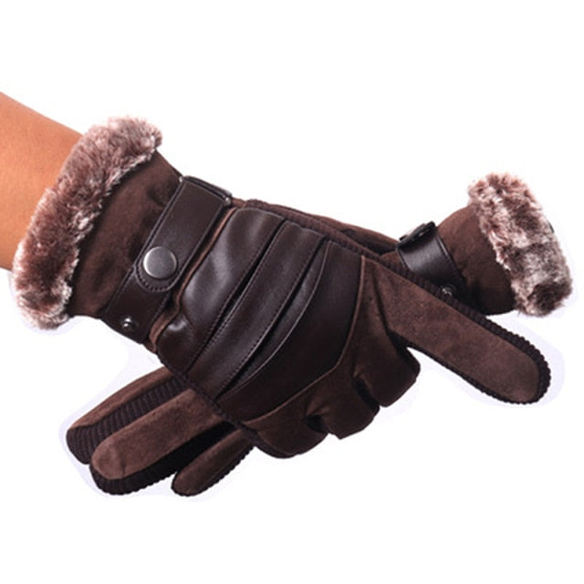 Touch Screen Winter Warm Men's Gloves Leather Casual Gloves Mittens For Men Outdoor Sports Full Finger cold gloves