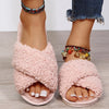 Warm Fluffy Slippers Women Cozy Faux Fur Cross Indoor Floor Slides Flat Soft Furry Shoes Ladies Female Celebrities Flip Flops