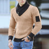 2021 Hot Sale New Autumn Winter Male/Men's Sweater Long Sleeve Scarf Collar  Soft Color Block Slim Fit Casual Sweater Streetwear