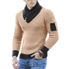 2021 Hot Sale New Autumn Winter Male/Men's Sweater Long Sleeve Scarf Collar  Soft Color Block Slim Fit Casual Sweater Streetwear