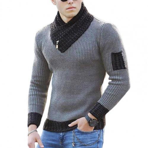 2021 Hot Sale New Autumn Winter Male/Men's Sweater Long Sleeve Scarf Collar  Soft Color Block Slim Fit Casual Sweater Streetwear