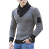 2021 Hot Sale New Autumn Winter Male/Men's Sweater Long Sleeve Scarf Collar  Soft Color Block Slim Fit Casual Sweater Streetwear