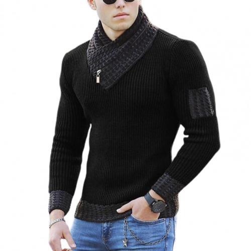 2021 Hot Sale New Autumn Winter Male/Men's Sweater Long Sleeve Scarf Collar  Soft Color Block Slim Fit Casual Sweater Streetwear
