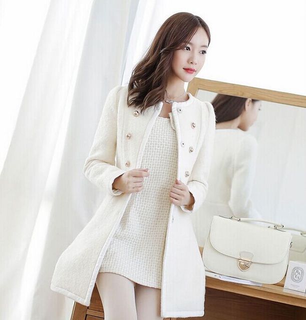 2021 Autumn Winter Women Woolen Jacket New Style Fashion Fur Collar Mid-Long Blends Coat Thicken Double-faced Plush Coat