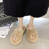 Indoor Women Fur Slippers Fluffy Soft Furry Slides Thick Flats Heel Non Slip House Shoes Ladies Luxury Design Footwear Whosale