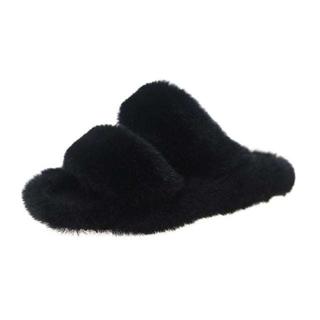 Indoor Women Fur Slippers Fluffy Soft Furry Slides Thick Flats Heel Non Slip House Shoes Ladies Luxury Design Footwear Whosale
