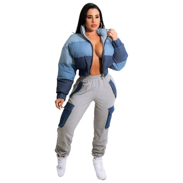 RT Casual Women Jackets  Turn Down Collar Zippers Velvet Short Coat Patchwork Print Pattern High Street Overcoat