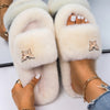 Women Faux Fur Slides Furry Fur Slippers Fluffy Flip Flops Slip on Flats Cute Ladies House Plush Slippers Home Cozy Warm Shoes