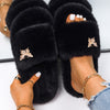 Women Faux Fur Slides Furry Fur Slippers Fluffy Flip Flops Slip on Flats Cute Ladies House Plush Slippers Home Cozy Warm Shoes
