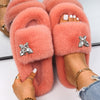 Furry Slides For Women Faux Rabbit Fur Slippers Fluffy Flip Flops Plush House Slippers Non-Slip Flat Sandals Female Home Shoes