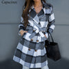 Capucines Autumn Winter Plaid Woolen Coat Women 2021 Fashion Notched Collar Double Breasted Belt Mid-Length Elegant Outerwear
