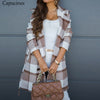 Capucines Autumn Winter Plaid Woolen Coat Women 2021 Fashion Notched Collar Double Breasted Belt Mid-Length Elegant Outerwear
