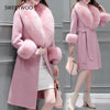 Elegant Fashion Long Wool Coat Collar Detachable Fur Collar Wool Blend Coat and Jacket Solid Women Coats Autumn Winter