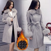 2021 New European And American Women's Coat Slim Long Cotton Cotton Coat Plus Cotton Fur Collar Waist Wool Coat Shin Fashion