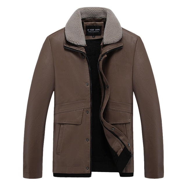 4Xl Plus Autumn New Thick Warm Fleece Leather Jacket Men Winter Outwear Casual Fashion Classic PU Faux Leather Jacket Coat Men