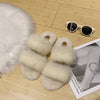 Furry Slides For Women Faux Rabbit Fur Slippers Fluffy Flip Flops Plush House Slippers Non-Slip Flat Sandals Female Home Shoes