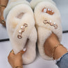 Furry Slides For Women Faux Rabbit Fur Slippers Fluffy Flip Flops Plush House Slippers Non-Slip Flat Sandals Female Home Shoes