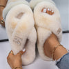 Furry Slides For Women Faux Rabbit Fur Slippers Fluffy Flip Flops Plush House Slippers Non-Slip Flat Sandals Female Home Shoes