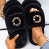 Furry Slides For Women Faux Rabbit Fur Slippers Fluffy Flip Flops Plush House Slippers Non-Slip Flat Sandals Female Home Shoes