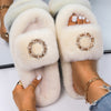 Furry Slides For Women Faux Rabbit Fur Slippers Fluffy Flip Flops Plush House Slippers Non-Slip Flat Sandals Female Home Shoes