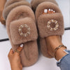 Furry Slides For Women Faux Rabbit Fur Slippers Fluffy Flip Flops Plush House Slippers Non-Slip Flat Sandals Female Home Shoes