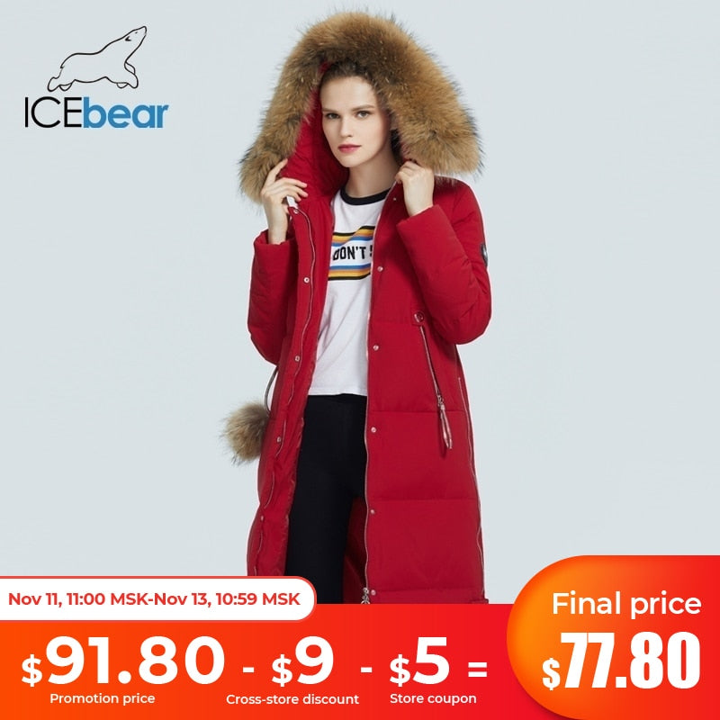 ICEbear 2021  winter women's coat  woman  jacket with fur collar windproof and warm parka fashion women's clothing GWD20263D