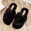 2021 Winter Trend Fashion Modern Indoor Slippers Faux Fur Fluffy Furry Cross Strap Open Toe Non Slip Sole Elegant Shoes Ladies