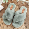 2021 Winter Trend Fashion Modern Indoor Slippers Faux Fur Fluffy Furry Cross Strap Open Toe Non Slip Sole Elegant Shoes Ladies