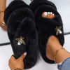 Furry Slides For Women Faux Rabbit Fur Slippers Fluffy Flip Flops Plush House Slippers Non-Slip Flat Sandals Female Home Shoes